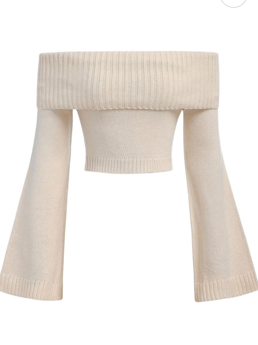 Floerns off-Shoulder Bell Sleeve Cropped Sweater - Cream